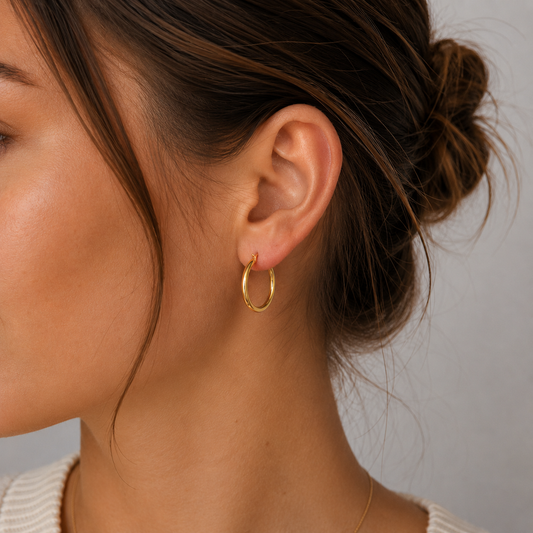 14mm Gold Plated Sterling Silver Hoop Earrings ā French Lock