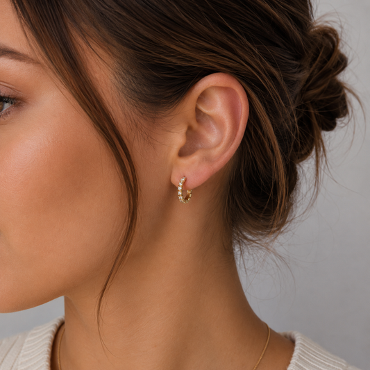 Crystal Half Hoop Stud Earrings ā Gold Plated Sterling Silver
