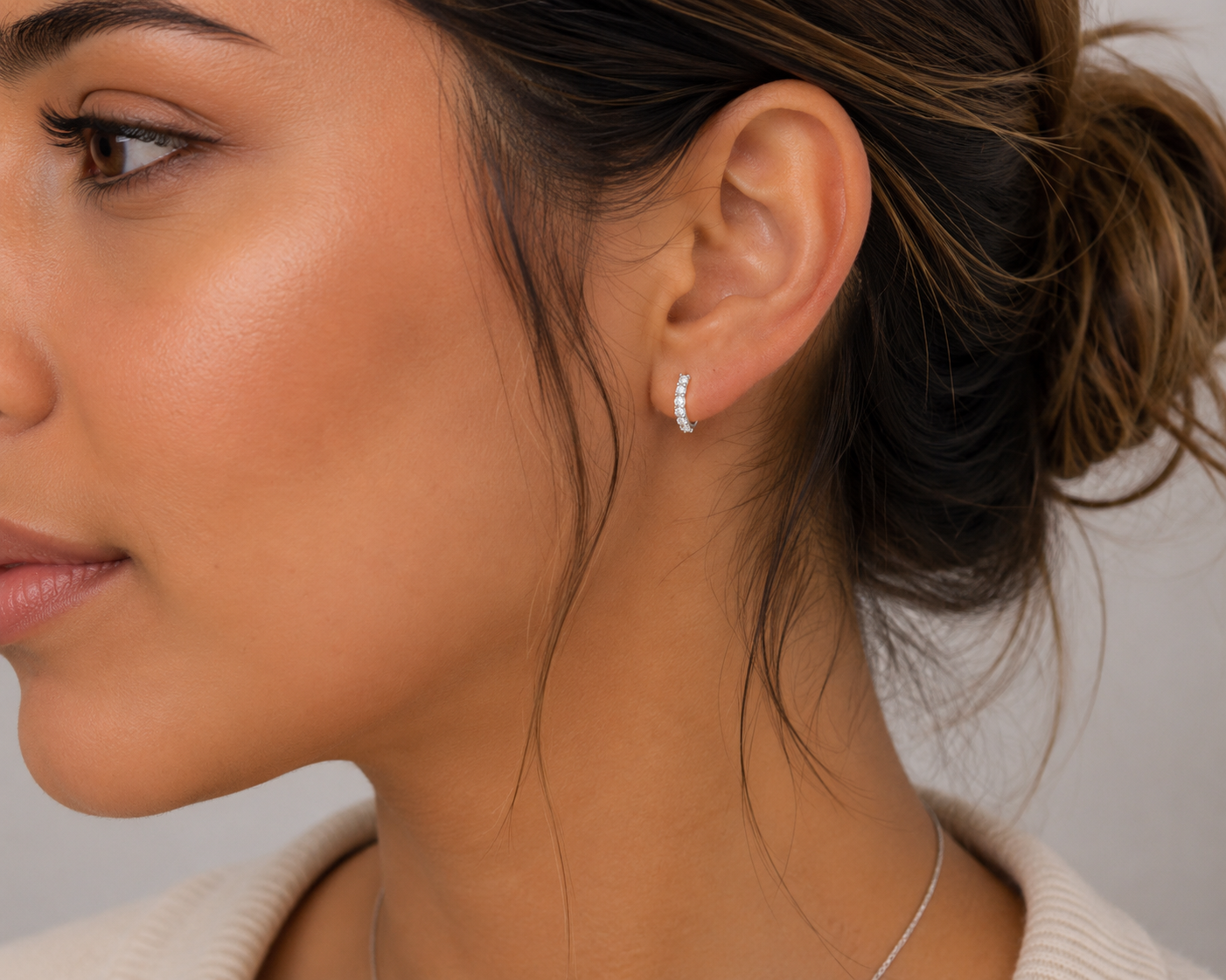 Silver Pavé Half Hoop Stud Earrings