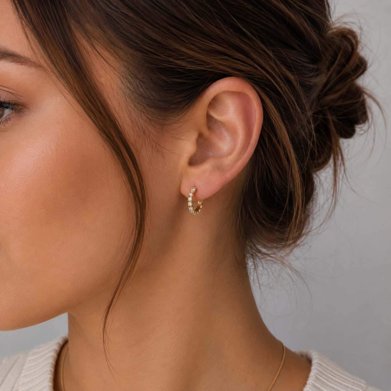 Crystal Half Hoop Stud Earrings – Gold Plated Sterling Silver