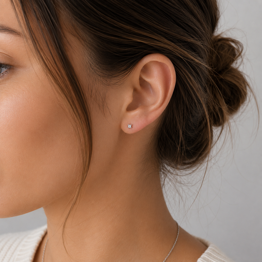 Round CZ Stud Earrings – Sterling Silver