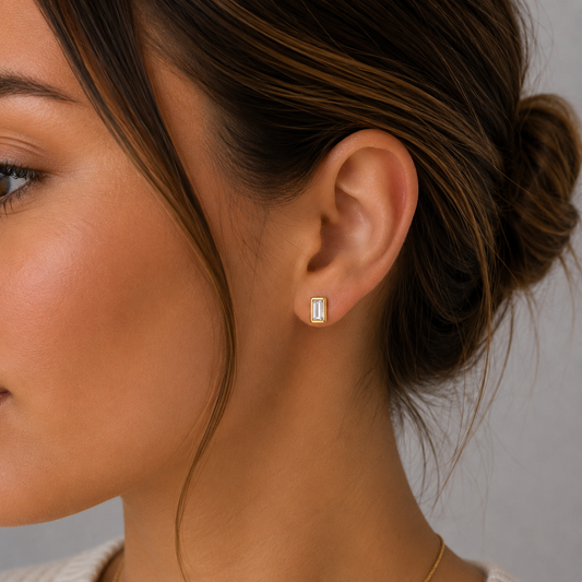 Baguette Crystal Stud Earrings – Gold-Plated Sterling Silver