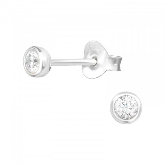 Round CZ Stud Earrings – Sterling Silver