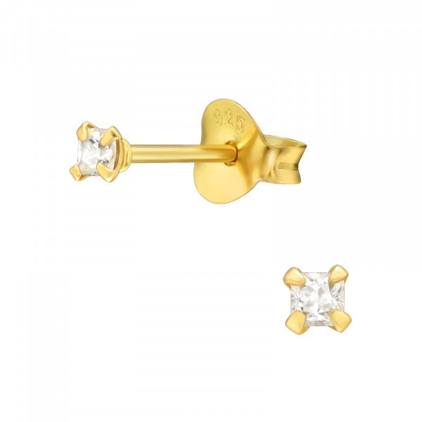 2mm Gold CZ Stud Earrings