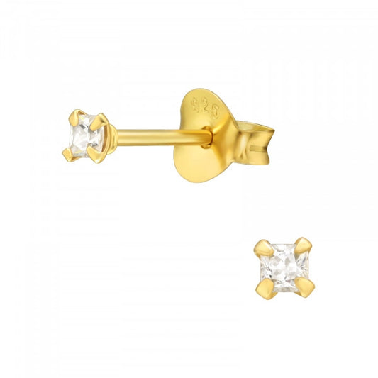 2mm Gold CZ Stud Earrings