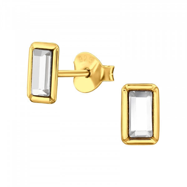 Baguette Crystal Stud Earrings – Gold-Plated Sterling Silver