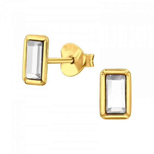 Baguette Crystal Stud Earrings – Gold-Plated Sterling Silver