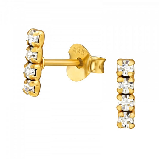 Crystal Bar Stud Earrings – 925 Sterling Silver