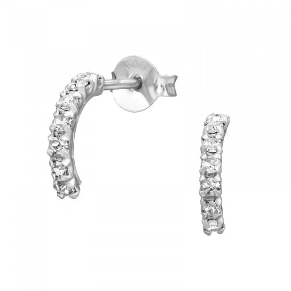 Silver Pavé Half Hoop Stud Earrings
