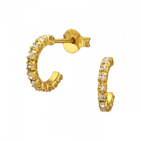 Crystal Half Hoop Stud Earrings – Gold Plated Sterling Silver